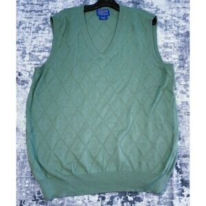 Pendleton Mens XL Pullover  Green Mercirized Cotton Argyle V Neck Sweater Vest
